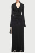 Flowering Girl Women Alistair Shirt Collar Draped Maxi Dress - Black