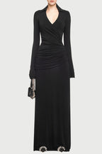 Flowering Girl Women Alistair Shirt Collar Draped Maxi Dress - Black