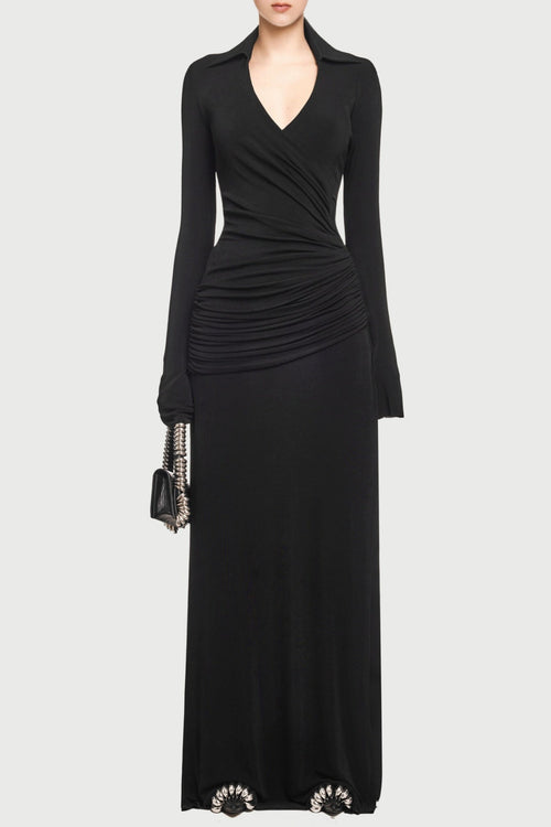 Flowering Girl Women Alistair Shirt Collar Draped Maxi Dress - Black