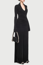 Flowering Girl Women Alistair Shirt Collar Draped Maxi Dress - Black