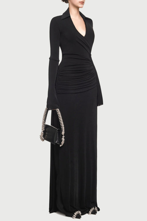 Flowering Girl Women Alistair Shirt Collar Draped Maxi Dress - Black