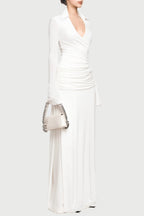 Flowering Girl Women Alistair Shirt Collar Draped Maxi Dress - White