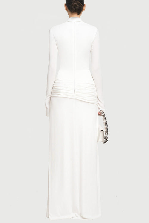 Flowering Girl Women Alistair Shirt Collar Draped Maxi Dress - White