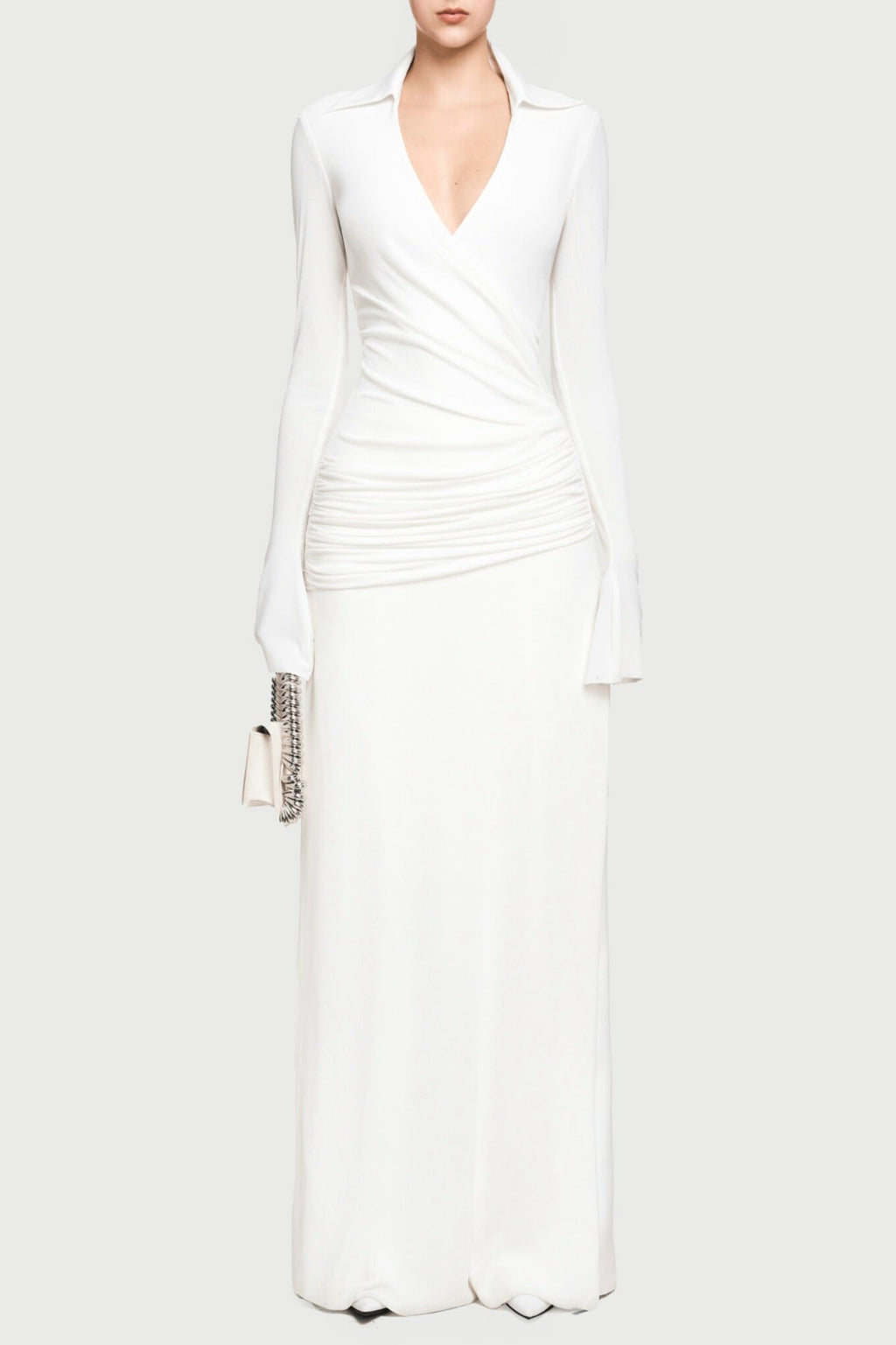 Flowering Girl Women Alistair Shirt Collar Draped Maxi Dress - White