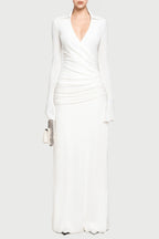 Flowering Girl Women Alistair Shirt Collar Draped Maxi Dress - White