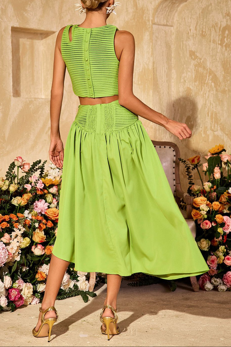 Flowering Girl Women Sleeveless Ruched Skirt Set