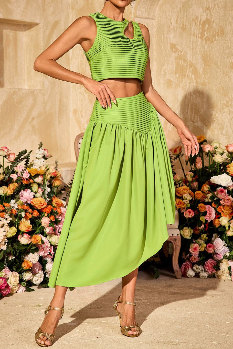 Flowering Girl Women Sleeveless Ruched Skirt Set