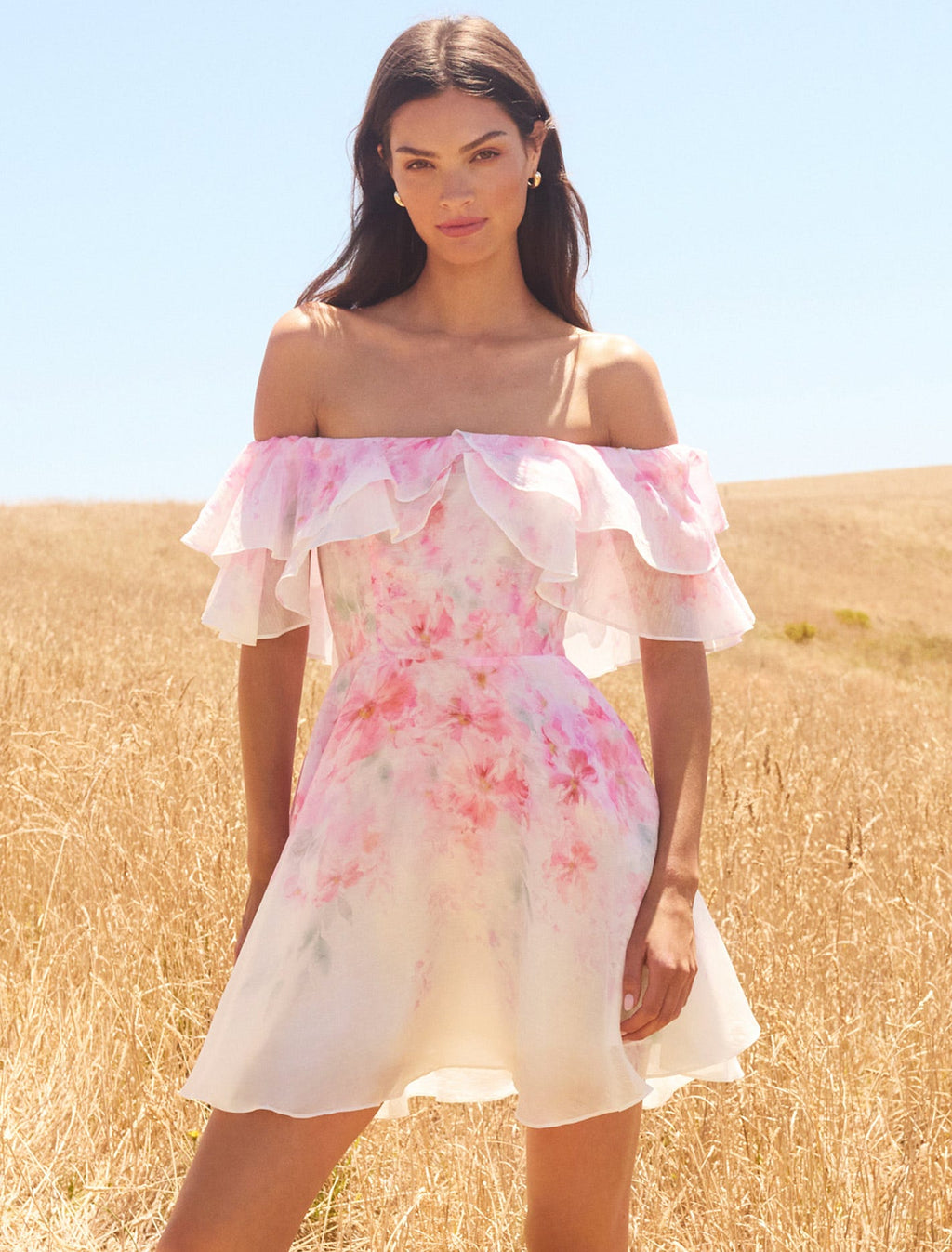 Ellie floral print Ruffle Mini dress in pink