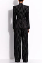 Flowering Girl Women Ally Crystal Pinstripe Blazer Set in Black