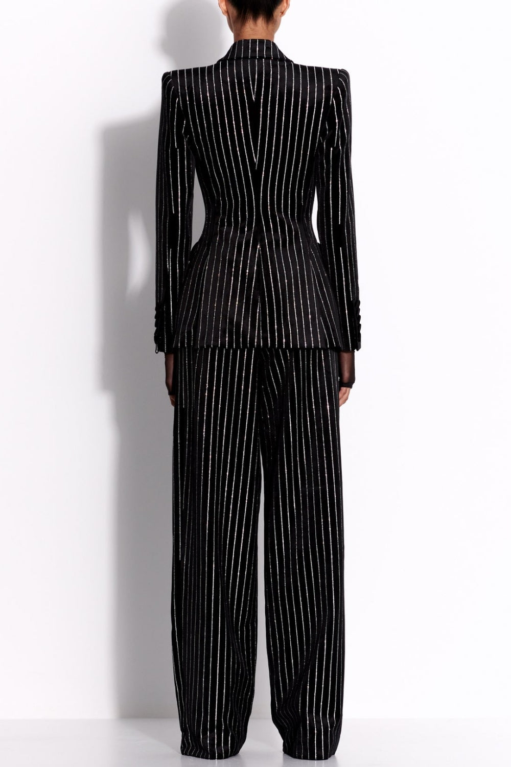 Flowering Girl Women Ally Crystal Pinstripe Blazer Set in Black