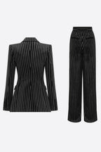 Flowering Girl Women Ally Crystal Pinstripe Blazer Set in Black