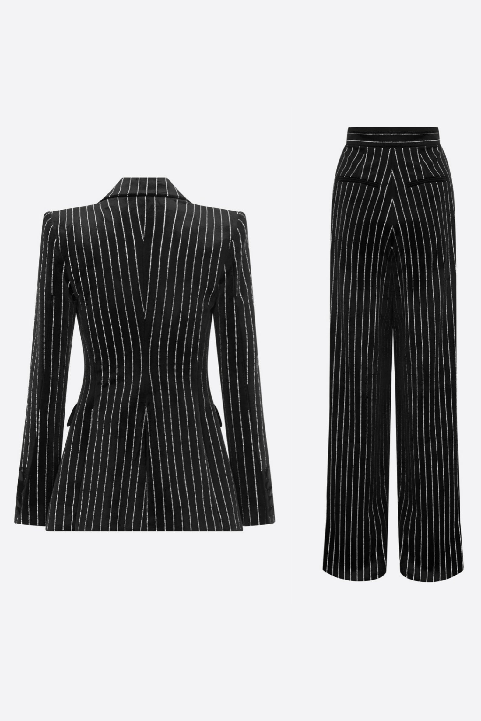 Flowering Girl Women Ally Crystal Pinstripe Blazer Set in Black