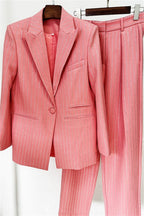 Flowering Girl Women Ally Crystal Pinstripe Blazer Set in Pink