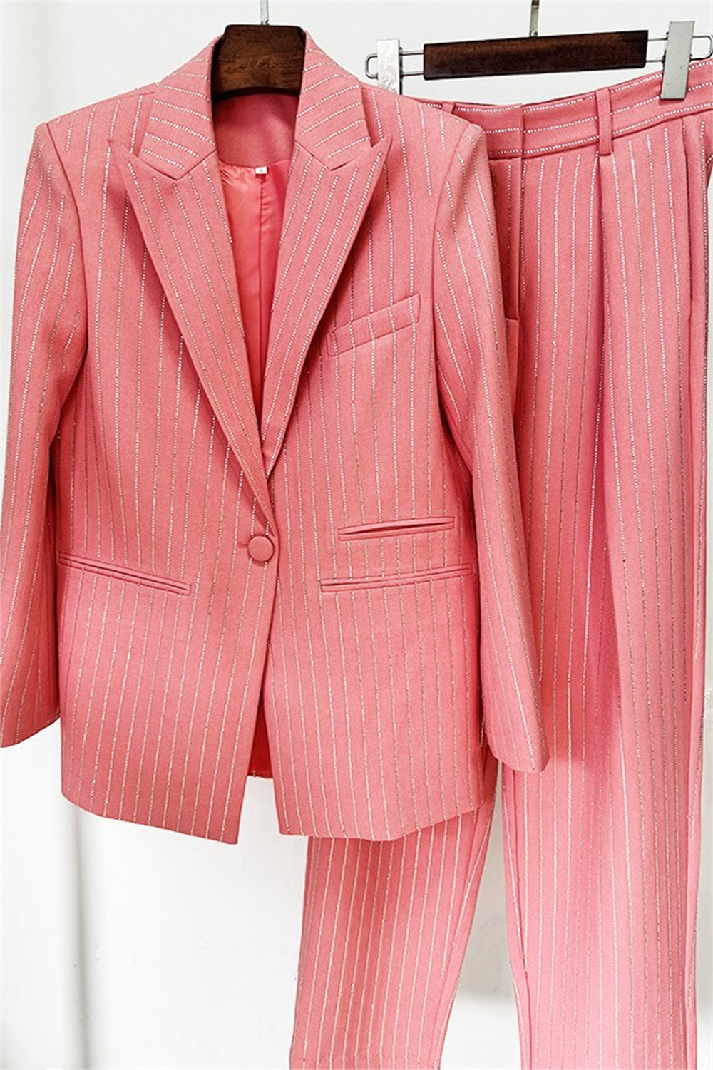 Flowering Girl Women Ally Crystal Pinstripe Blazer Set in Pink