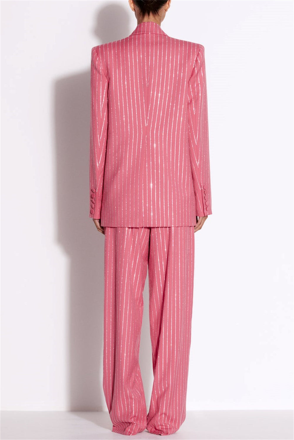 Flowering Girl Women Ally Crystal Pinstripe Blazer Set in Pink