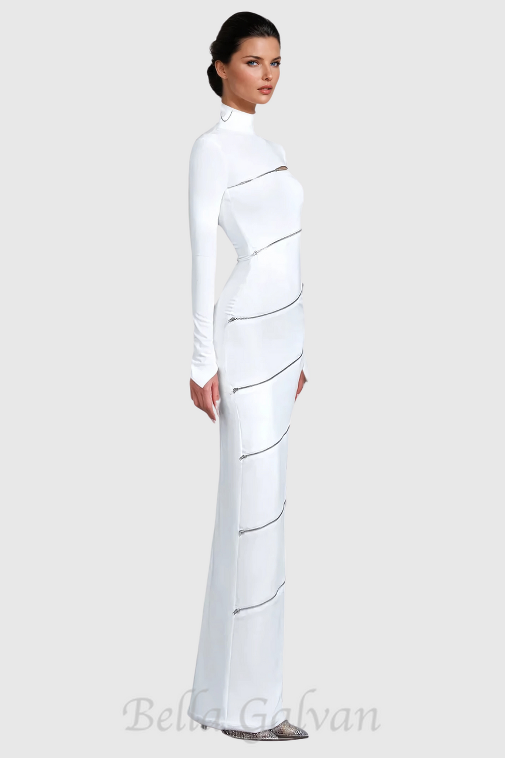 Flowering Girl Women Aloysius Zipper Bodycon Maxi Dress In White