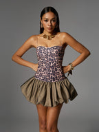 Flowering Girl Women Spaghetti Leopard Mini Dress In Brown