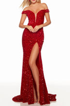 Red Off-Shoulder Sequin Dress