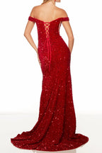 Red Off-Shoulder Sequin Dress