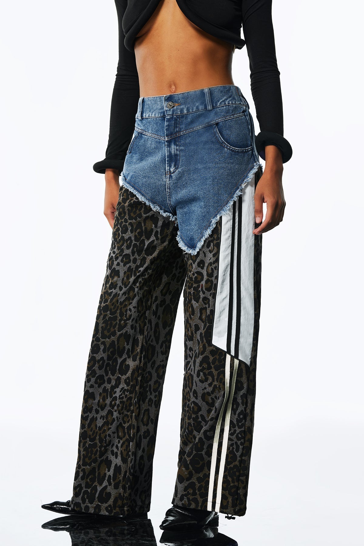Flowering Girl Women Amali Deconstruct Asymmetric Leopard Pants In Blue