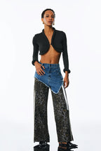 Flowering Girl Women Amali Deconstruct Asymmetric Leopard Pants In Blue