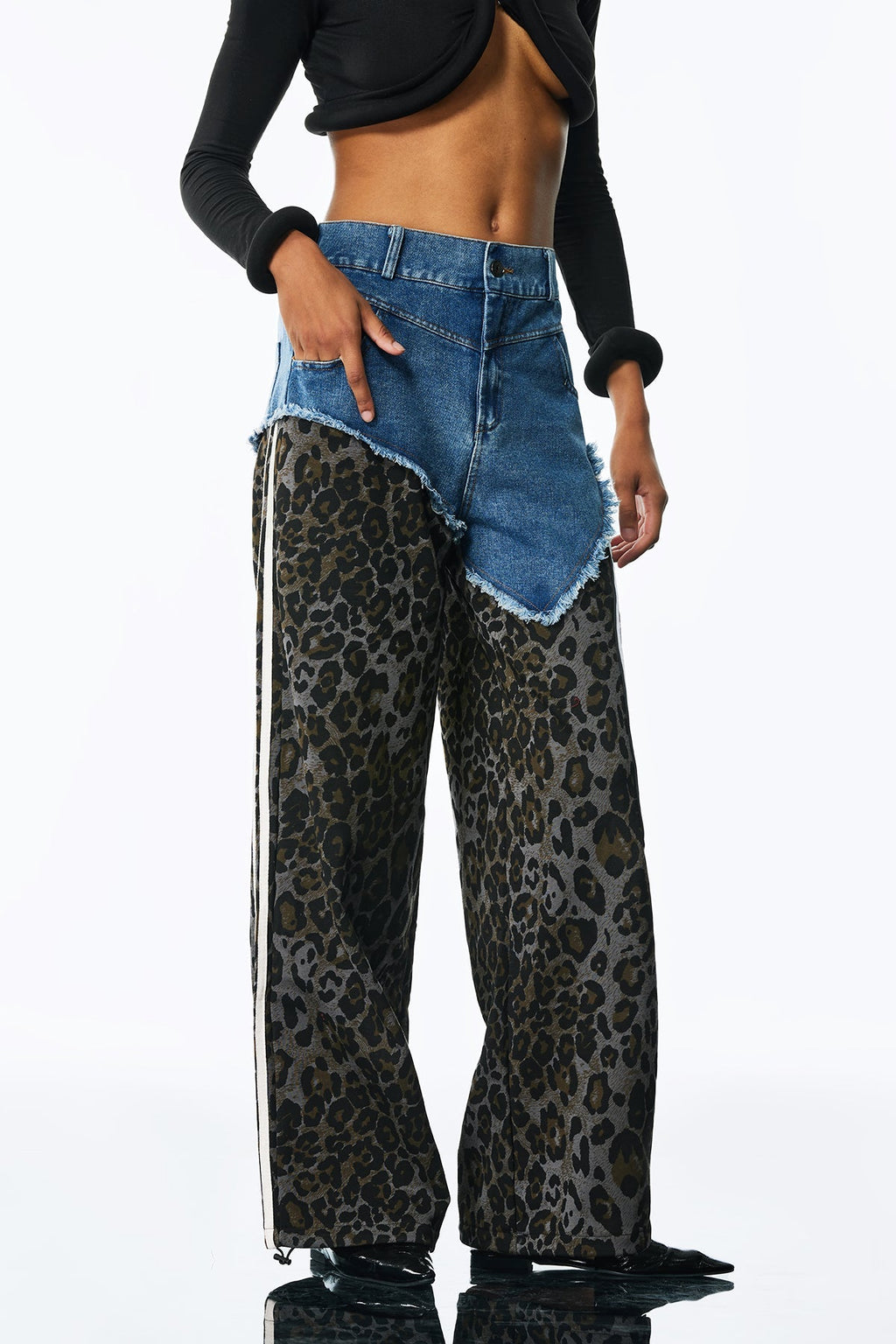 Flowering Girl Women Amali Deconstruct Asymmetric Leopard Pants In Blue