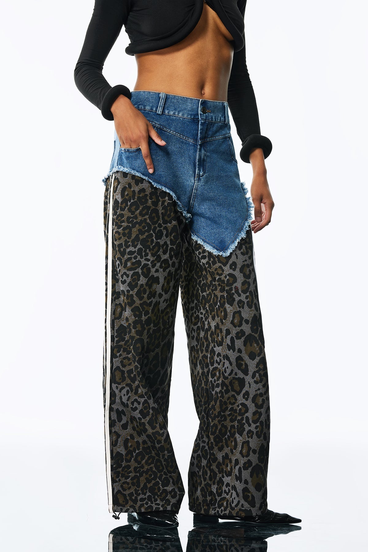 Flowering Girl Women Amali Deconstruct Asymmetric Leopard Pants In Blue