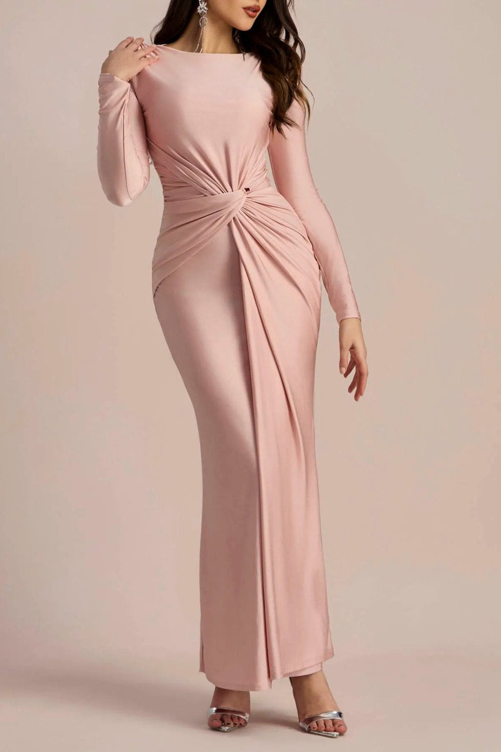 Flowering Girl Women Amanda Long Sleeve Twist Front Maxi Dress
