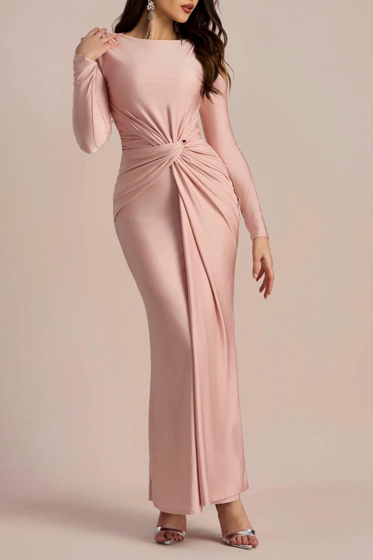 Flowering Girl Women Amanda Long Sleeve Twist Front Maxi Dress