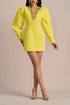 Flowering Girl Women Amelia Crystal-Embellished Lantern Sleeve Mini Dress