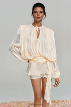 hermosa Balloon Sleeve Ruch Ruffle Mini Dress In Apricot