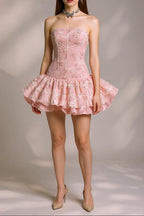 Katherine Embroidered Lace Ruffle Mini Dress In Pink