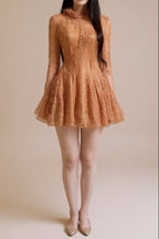 Embroidered Flared Long Sleeve Mini Dress