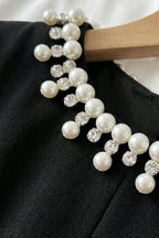 Leona Black-White Two-Tone Rhinestone Neck Tulle Maxi Dress