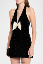 Anais Halter Bow Velvet Mini Dress