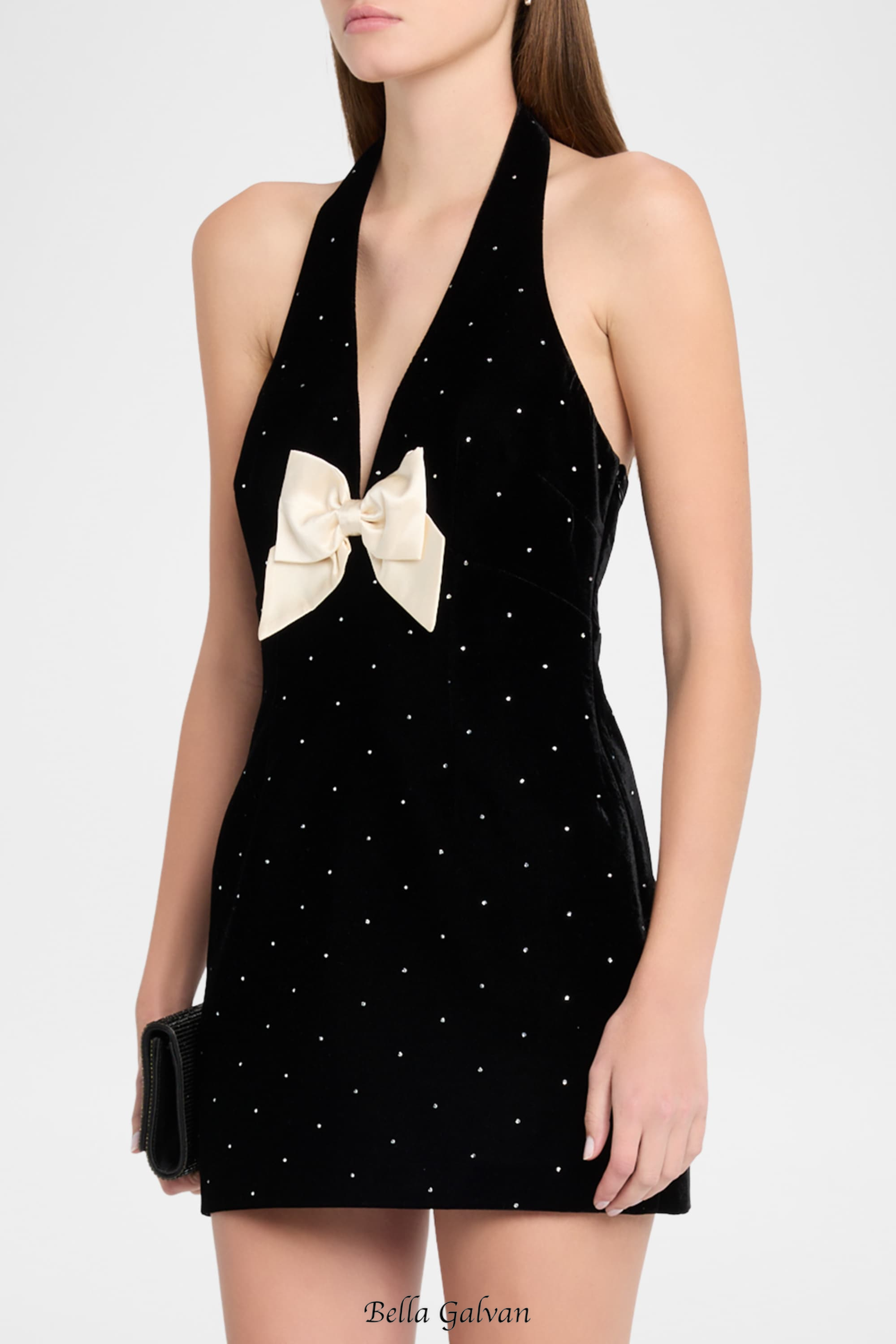 Anais Halter Bow Velvet Mini Dress