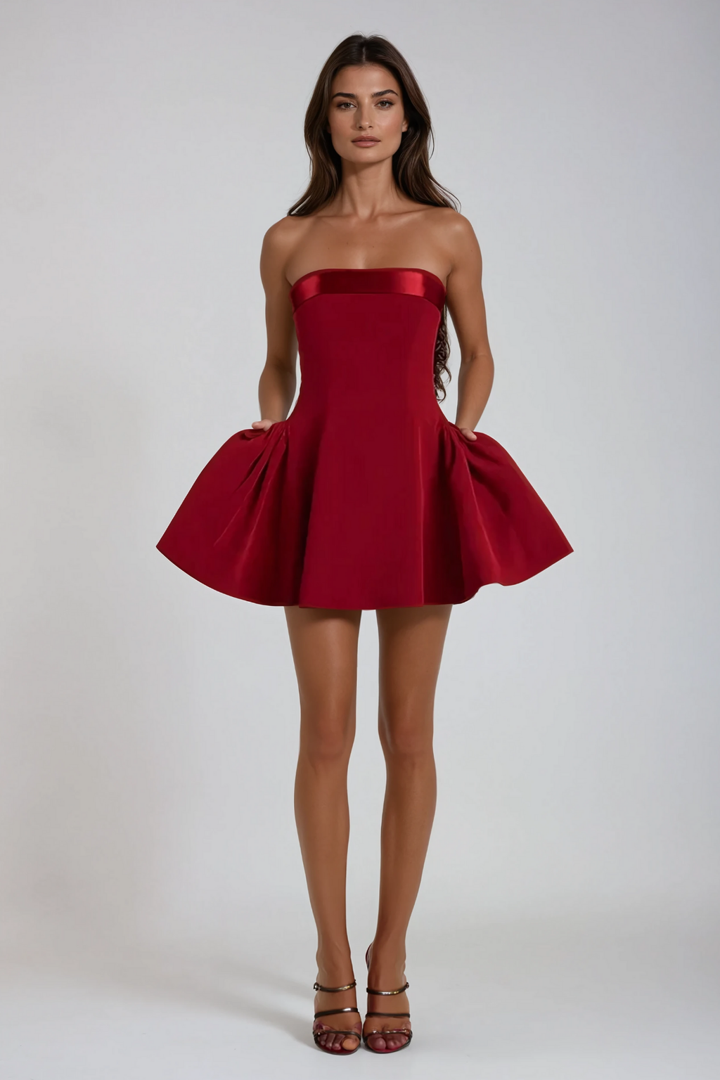 Flowering Girl Women Ananda Strapless Ruffle Mini Dress In Red