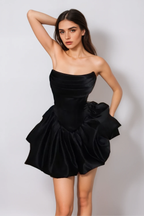 Flowering Girl Women Angela Strapless Ruch Ruffle Satin Mini Dress In Black