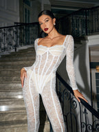 Flowering Girl Women SEE THROUGH LACE JUMPSUIT IN WHITE