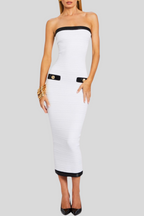 Flowering Girl Women Ribbed Strapless Midi Bandage Dress