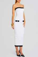 Flowering Girl Women Ribbed Strapless Midi Bandage Dress