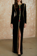 Flowering Girl Women lydia Black Crystal Embellished Front Slit Maxi Dress