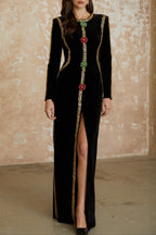 Flowering Girl Women lydia Black Crystal Embellished Front Slit Maxi Dress