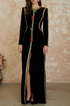Flowering Girl Women lydia Black Crystal Embellished Front Slit Maxi Dress