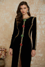 Flowering Girl Women lydia Black Crystal Embellished Front Slit Maxi Dress