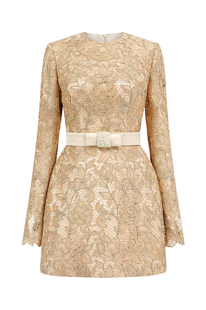 Anslie Lace Belted Mini Dress