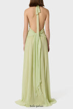 Flowering Girl Women Aonaver Floral Ruffle Halter Maxi Dress in Green