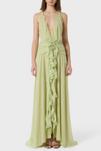 Flowering Girl Women Aonaver Floral Ruffle Halter Maxi Dress - Green