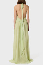 Flowering Girl Women Aonaver Floral Ruffle Halter Maxi Dress - Green