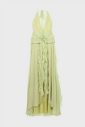 Flowering Girl Women Aonaver Floral Ruffle Halter Maxi Dress in Green